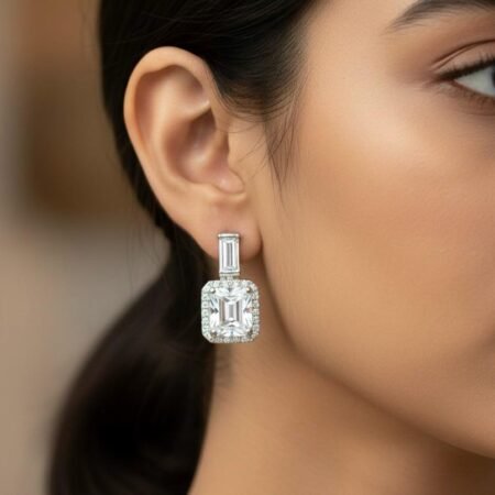 American diamond stone Earrings  Silver colour Tops  Silver plated  Mrp 599 rs