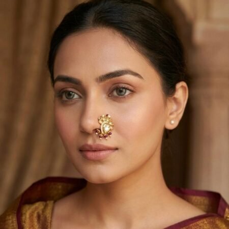 Mehroon Kundan Pearl Marathi Nath