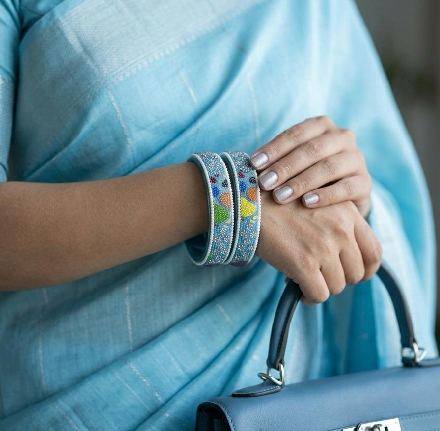 Firozi Multi Work Glass Bangles