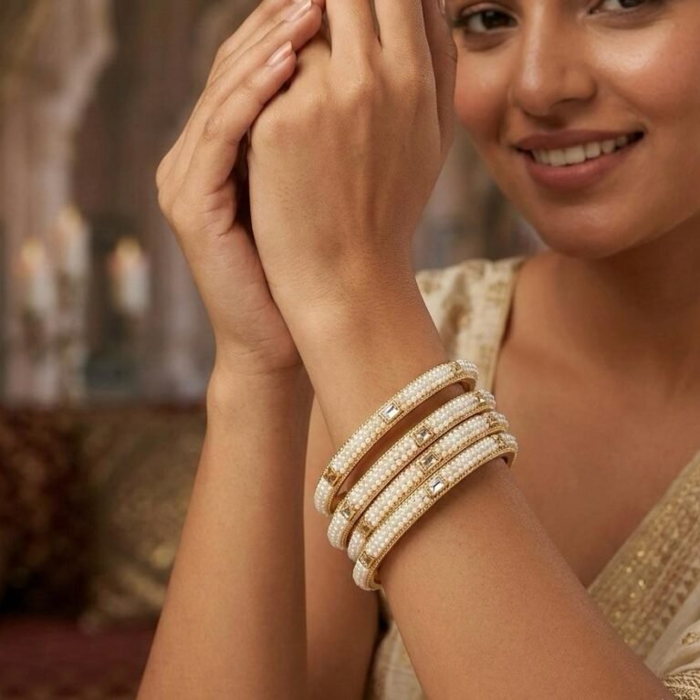 Brass Bangles with Gold Stone & Pearl Work