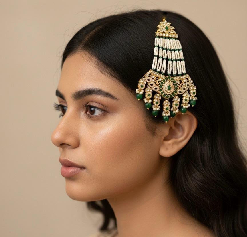 Antique Green Passa with Pearl Work