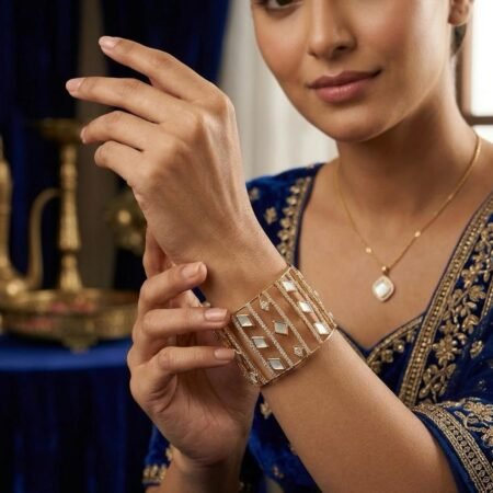 Zeyra Gold Plated American Diamond Statement Cuff Bracelet