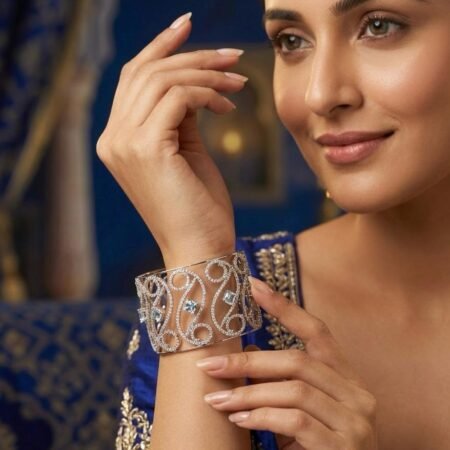Zeyra Intricate Scroll American Diamond Statement Cuff