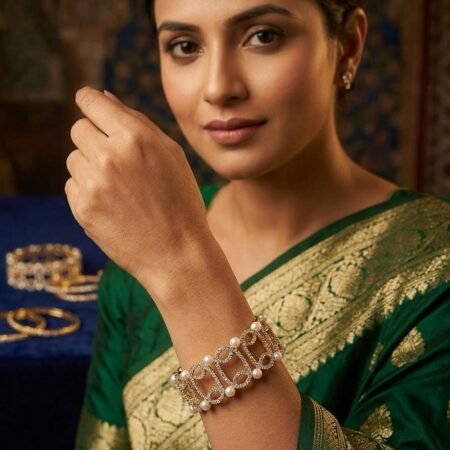 Zeyra Gold Plated Pearl & American Diamond Statement Cuff