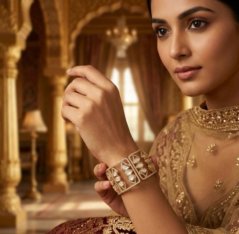 Zeyra Gold Plated Italian Sheet & American Diamond Statement Cuff
